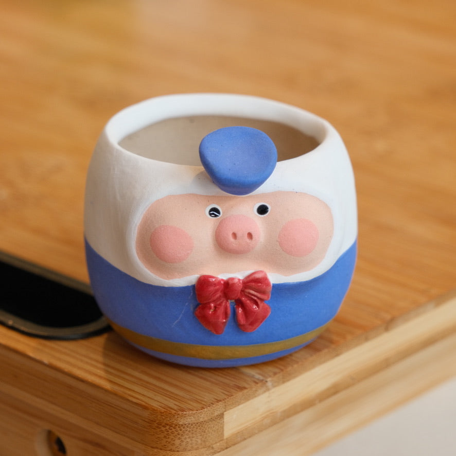 Sailor Piggy Small Handmade Pot