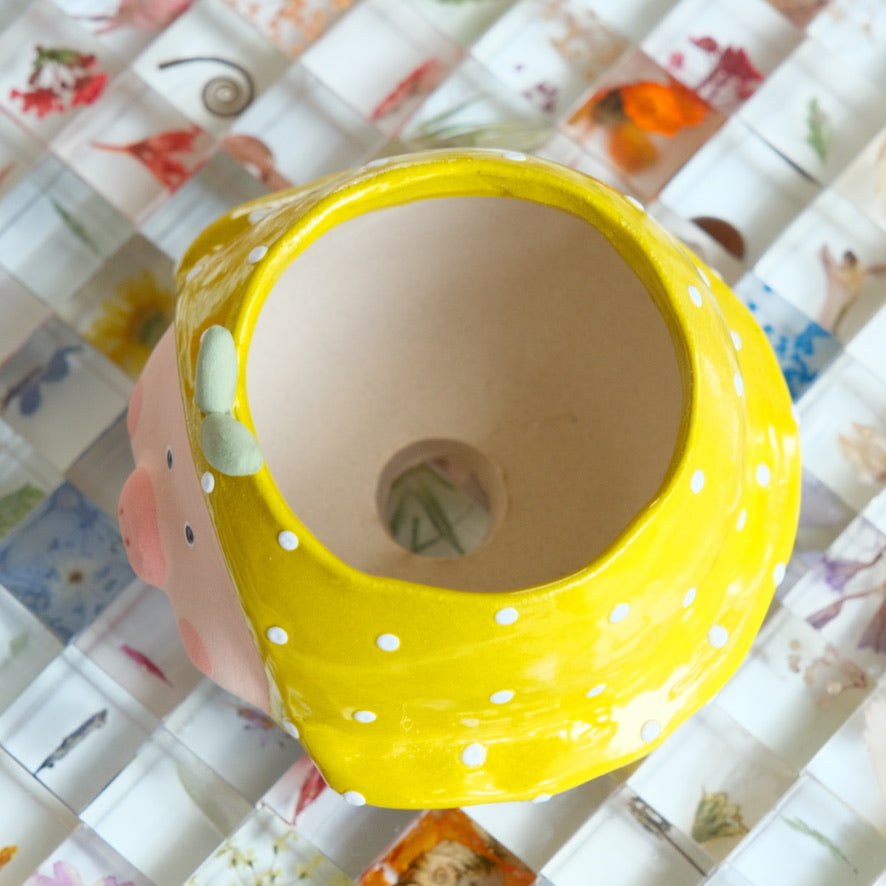 Yellow Piggy Small Handmade Pot