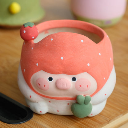 Strawberry Piggy Medium Sized Handmade Pot