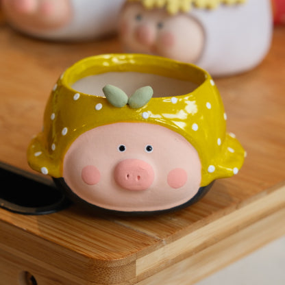 Yellow Piggy Small Handmade Pot